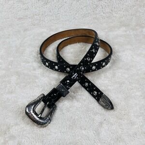 ARIAT Belt Size 36 Bling Silver Rhinestone Western Black Leather Skinny